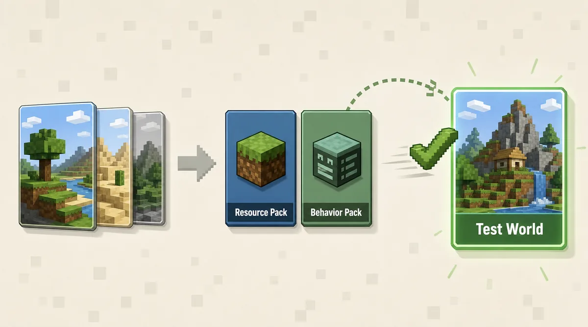 Illustration of activating resource and behavior packs in a copied Minecraft Bedrock world