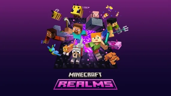 Official Minecraft Realms artwork illustrating shared multiplayer worlds